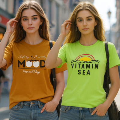 Fabflee Printed Women Round Neck Multicolor T-Shirt