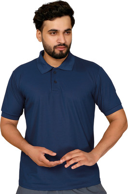 Moda Rapido Solid Men Polo Neck Navy Blue T-Shirt