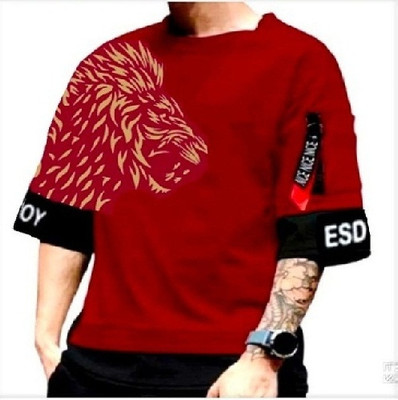 TARSHI Printed Men Round Neck Maroon T-Shirt