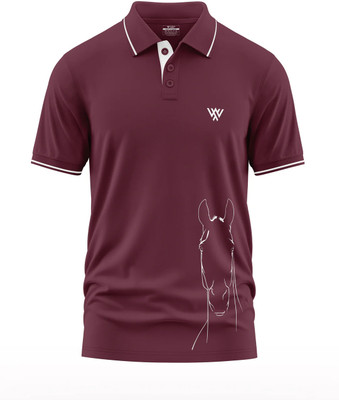 Warriorworld Solid Men Polo Neck Maroon T-Shirt