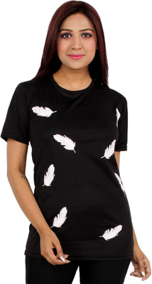 Oishee Printed Women Round Neck Black T-Shirt
