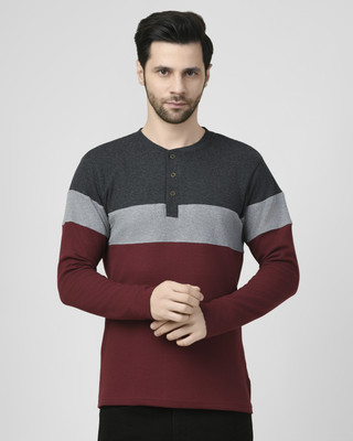 SMASH SMART WEAR Colorblock Men Mandarin Collar Red T-Shirt