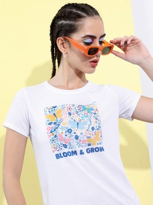 Tokyo Talkies Typography, Graphic Print Women Round Neck White T-Shirt