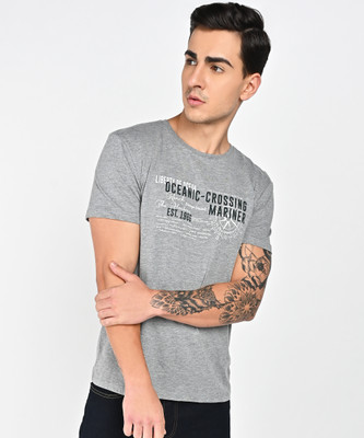 defacto Printed, Typography Men Round Neck Grey T-Shirt