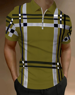 AUSK Checkered Men Polo Neck Green T-Shirt