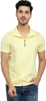 Tresna Trending Solid Men Polo Neck Yellow T-Shirt