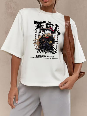 CZC Graphic Print Women Round Neck White, Black T-Shirt