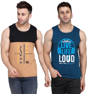 SLOWLORIS Printed Men Scoop Neck Dark Blue, Black, Beige T-Shirt