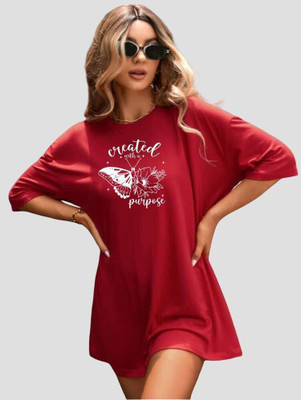 FLUFFYY ENTERPRISE Printed Women Round Neck Red T-Shirt