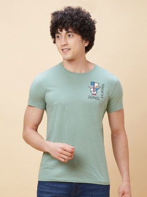 BEING HUMAN Solid Men Round Neck Dark Green T-Shirt