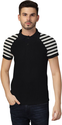 Blisstone Striped Men Polo Neck Black T-Shirt