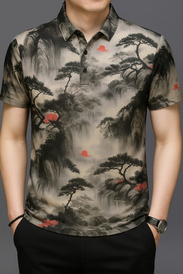 ENDGAME Printed Men Polo Neck Beige T-Shirt