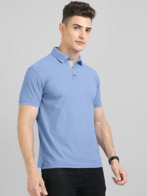 Triptee Solid Men Polo Neck Blue T-Shirt