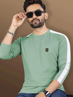 VeBNoR Solid Men Round Neck Light Green T-Shirt