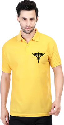 Zoobang Printed Men Polo Neck Yellow T-Shirt