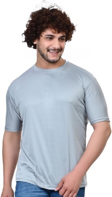 RENU FASHIONS Solid Men Round Neck Grey T-Shirt