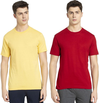 JOCKEY Solid Men Round Neck Yellow, Red T-Shirt