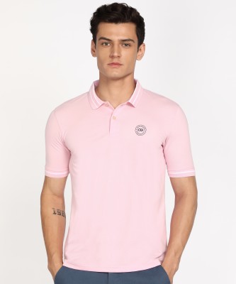 PETER ENGLAND Solid Men Polo Neck Pink T-Shirt