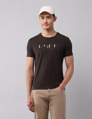 U.S. Polo Assn. Denim Co. Graphic Print Men Round Neck Brown T-Shirt