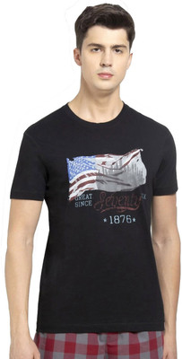 JOCKEY Printed Men Round Neck Black T-Shirt
