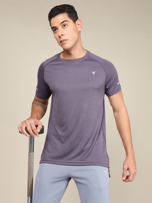 TECHNOSPORT Self Design Men Round Neck Purple T-Shirt