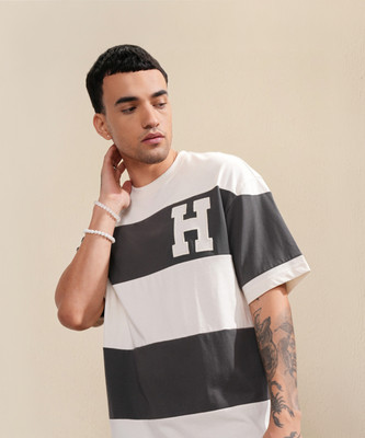 HIGHLANDER Colorblock Men Round Neck White, Black T-Shirt