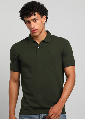 PARK AVENUE Solid Men Polo Neck Dark Green T-Shirt