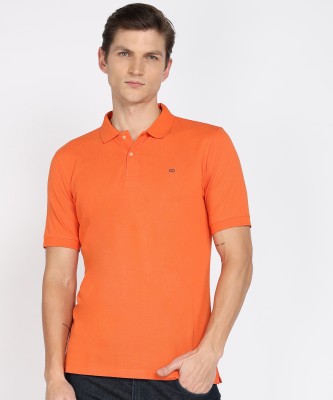 PETER ENGLAND Solid Men Polo Neck Orange T-Shirt