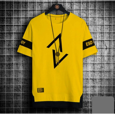 STYLOGUE Printed Men Round Neck Yellow T-Shirt