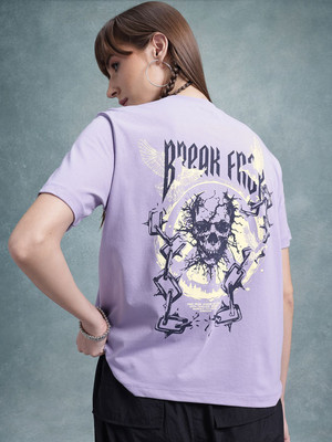 Roadster Printed Women Round Neck Purple T-Shirt