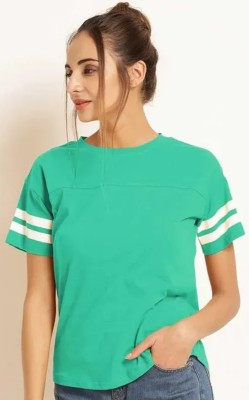 Pitcher Solid Women Round Neck Light Green T-Shirt