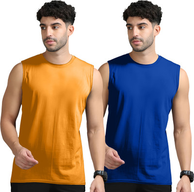 Moordale Solid Men Round Neck Orange, Dark Blue T-Shirt