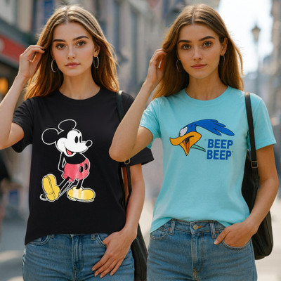 Fabflee Printed Women Round Neck Multicolor T-Shirt