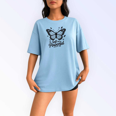 Fluffy Enterprises Printed Women Round Neck Light Blue T-Shirt