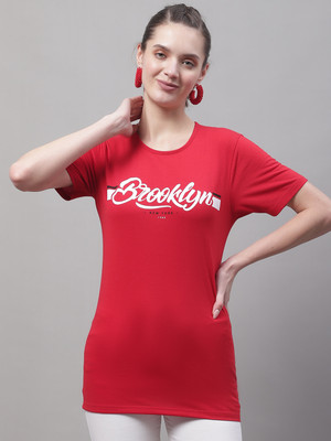 MACK JONNEY Printed Women Round Neck Red T-Shirt