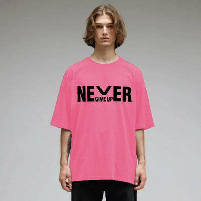 etsun Typography Men Round Neck Pink T-Shirt