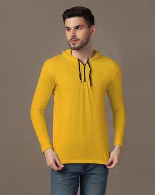 GEUM Solid Men Hooded Neck Yellow T-Shirt
