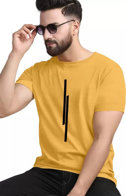 CQS FASHION Striped Men Round Neck Yellow T-Shirt