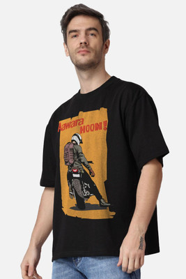 AZALMULTI Printed Men Round Neck Black T-Shirt