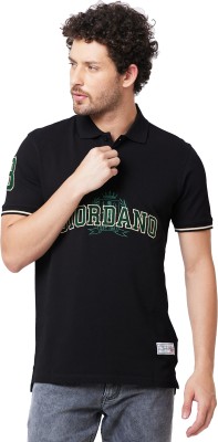 GIORDANO Printed Men Polo Neck Black T-Shirt