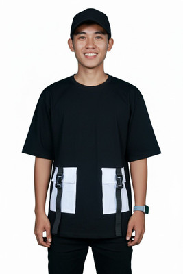 R World Solid Men Round Neck Black T-Shirt