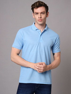 InkTees Solid Men Polo Neck Blue T-Shirt