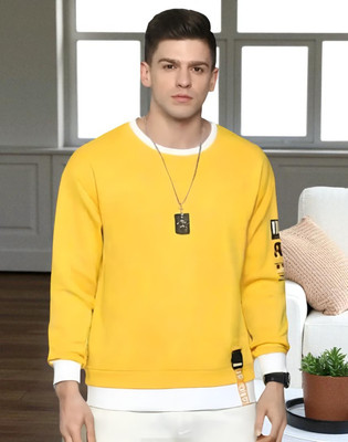 TrendShaper Printed Men Round Neck Yellow T-Shirt