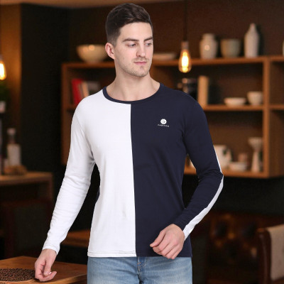 FARICON Colorblock Men Round Neck Dark Blue, White T-Shirt