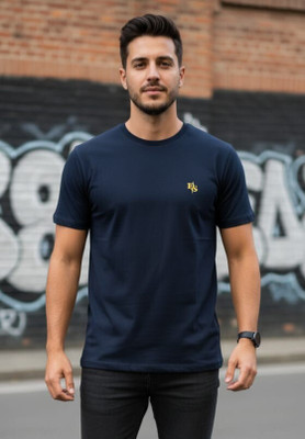 EZHILNILA STORE Solid Men Round Neck Dark Blue T-Shirt