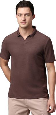 Slowave Self Design Men Polo Neck Brown T-Shirt