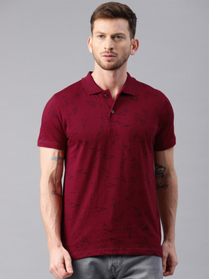 Kryptic Printed Men Polo Neck Maroon T-Shirt