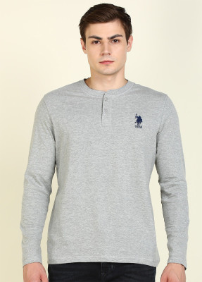 U.S. POLO ASSN. Solid Men Henley Neck Grey T-Shirt