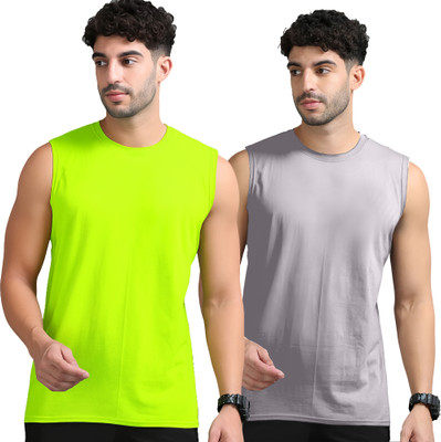 Moordale Solid Men Round Neck Green, Grey T-Shirt