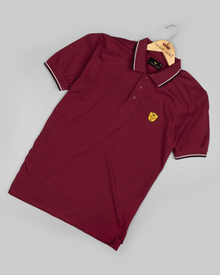 french crown Solid Men Round Neck Red T-Shirt